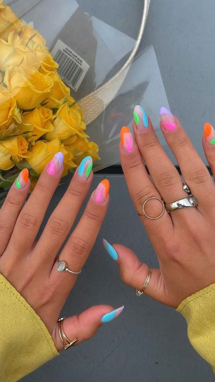 Summer manicure with colorful abstract nail art